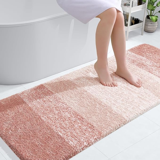 OLANLY Bathroom Runner Rug 59x24, Extra Soft Absorbent Microfiber Bath Rugs | Peach, Non-Slip Quick-Drying Rubber Backing, Machine Washable Long Bath Mat for Floor, Tub and Shower, Home Decor Accessories