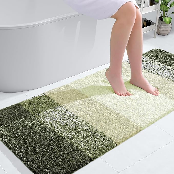 OLANLY Bathroom Runner Rug 54x24, Extra Soft Absorbent Microfiber Bath Rugs | Dark Green, Non-Slip Quick-Drying Rubber Backing, Washable Long Bath Mat for Floor, Tub and Shower, Home Decor