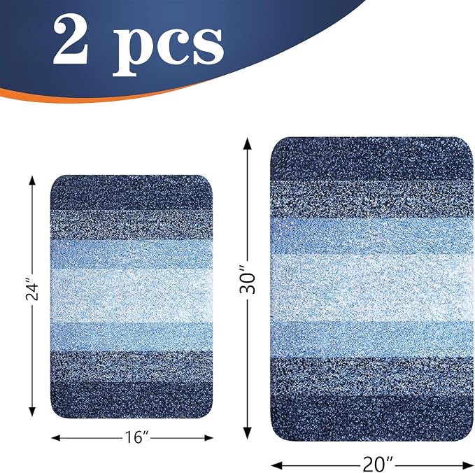 OLANLY Micorfiber Bathroom Rug Set 2 Piece, 30"x20"+24"x16" | Navy, Soft Absorbent Bath Rug Set, Non-Slip, Machine Wash Dry, Plush Shaggy Bath Mats for Bathroom