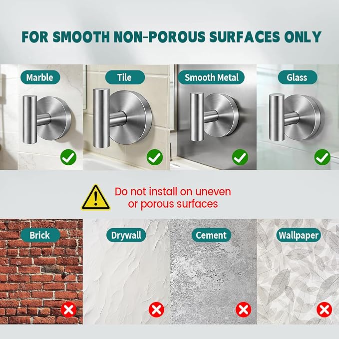 Suction Cup Hooks for Shower - Heavy Duty Matte Black Bathroom Hooks for Glass Door, 6 Pack No Drill & No Damage Waterproof Hooks for Tile, Rustproof for Towels & Door Wreaths
