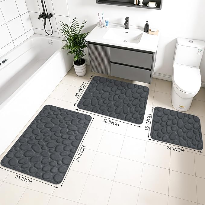 Stone Bath Mats, Non-Slip Memory Foam Bath Rugs, 20x32 Darkgray | TPR Rubber Backing,Ultra Soft,Highly Absorbent,Machine Washable,Quick Dry for Tub and Shower, Home Decor Accessories