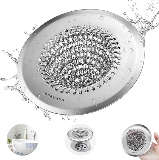 WOKDADA Shower Drain Hair Catcher, 4.4" Anti-Clog Bathtub Drain Cover | Reversible Flip Clean, Anti-Clog Mesh, Fast Drainage, Anti-Slip Base, Rust-Proof, for Bathtub & Shower Drains, Patented