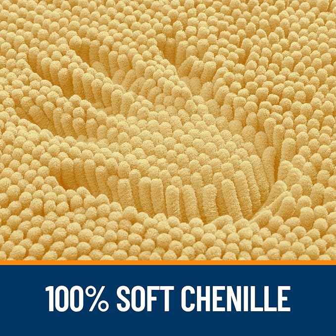 OLANLY Chenille Bathroom Rugs Mats Sets 2 Piece, 30"x20"+24"x20", Yellow | Soft Absorbent Bath Mat and U-Shaped Contour Toilet Rug Set, Quick Dry, Machine Washable Bath Carpet, Home Decor Accessories
