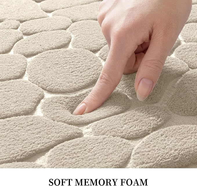 YIHOUSE Memory Foam Bath Mat Cobblestone Bathroom Rugs Super Water Absorbent Bath Mats for Bathroom Machine Washable Bath Rugs(24 x 36,Khaki)