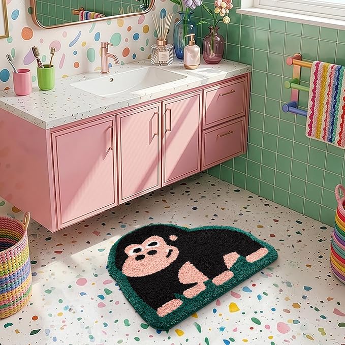 LUMI Cute Animal Bathroom Rugs, Chimpanzee, Plush Absorbent Bath Mats for Bathroom, Non-Slip Backing, Washable, Ideal for Shower Sink Bathtub Room Decor, 24"x30"