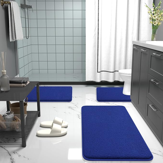 OLANLY Memory Foam Small Bathroom Rug 24x16, Absorbent Bath Mat, Royal Blue | Soft Quick Dry Bath Rugs, Non-Slip Carpet, Machine Washable Mat for Bathroom Floor, Tub and Shower, Home Decor Accessories