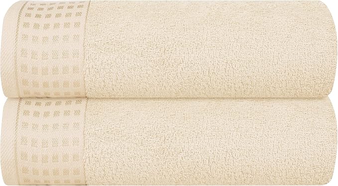 GLAMBURG 100% Cotton 2 Pack Oversized Bath Towel Set 28x55 Inches, Ultra Soft Highly Absorbant Compact Quickdry & Lightweight Large Bath Towels, Ideal for Gym Travel Camp Pool - Ivory