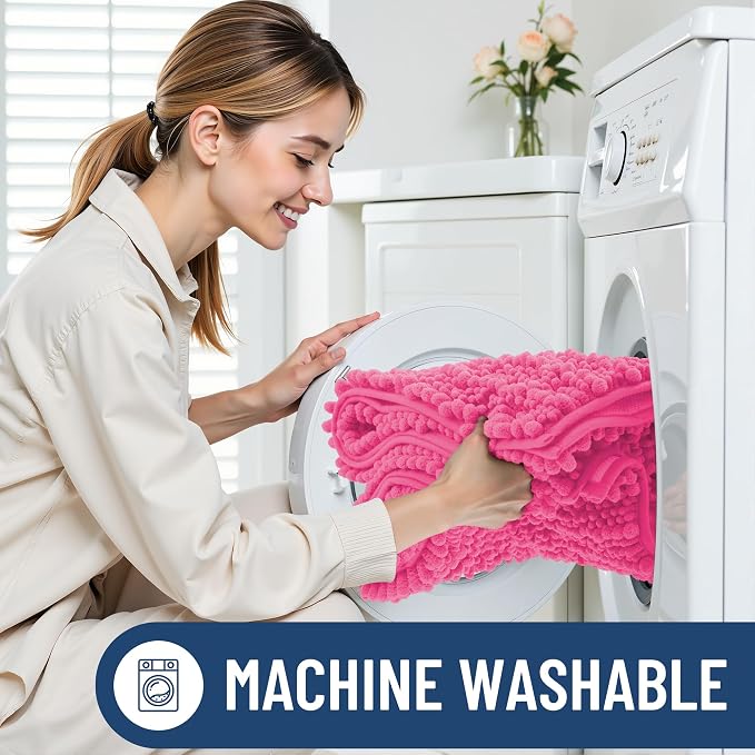 Smiry Bathroom Rugs 36X24, Extra Soft Rubber Backing Chenille Bath Mats | Hot Pink Machine Washable Non Slip Quick Dry Bath Mats for Bathroom Floor, Tub, Shower, Home Decor Accessories