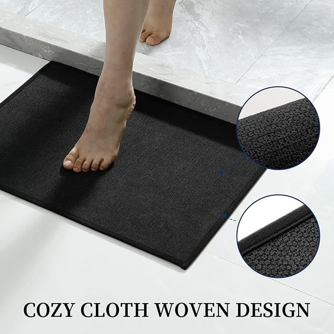 Black Bathroom Rugs Sets 2 Piece, Quick Dry Thin Bath Mat, Non Slip Absorbent Machine Washable, Bath Rugs for Bathtub Sink Home Decor (17"x24" + 17"x32")