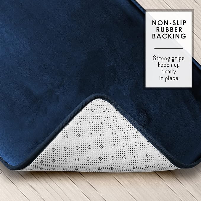 Clara Clark 2 Piece Bathroom Rugs, Velvet Memory Foam Bath Mat Set, Non-Slip Bath Rugs, Machine Wash, Dries Quickly, Ultra Soft Plush Bath Mats for Bathroom, 17 x 24 + Contour, Blue