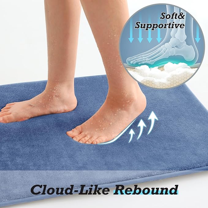 Bathroom Rugs Sets 2 Piece, Non-Slip & Quick Dry Bath Mat Set, Ultra Soft Velvet Bath Rugs for Bathroom, Toilet and Shower Floor, Dusty Blue