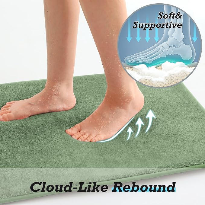 Bathroom Rugs Sets 3 Piece, Non-Slip & Quick Dry Bath Mat Set, Ultra Soft Velvet Bath Rugs for Bathroom, Toilet and Shower Floor, Grey Green