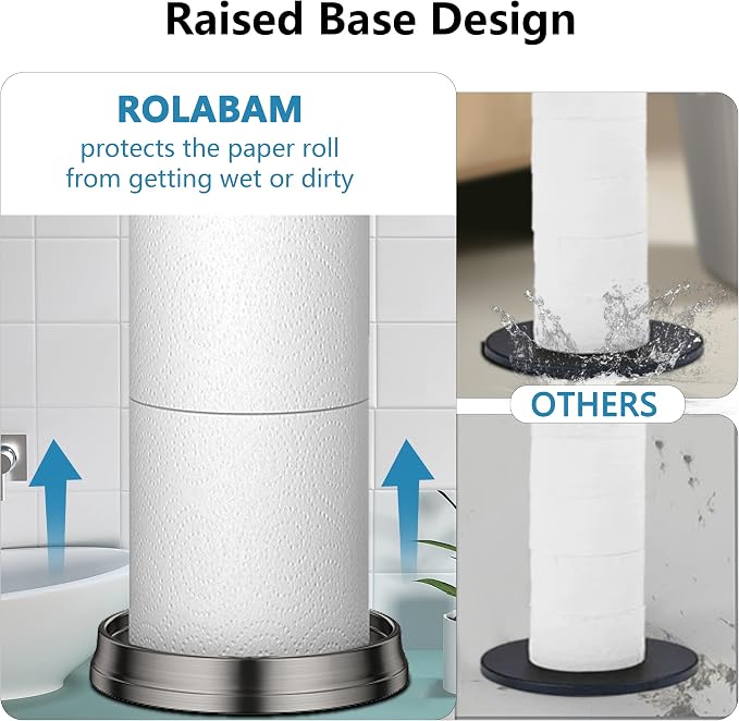 ROLABAM Toilet Paper Holder Stand with Reserve Function, Free Standing Toilet Paper Holder for Bathroom, Toilet Paper Stand with Reserve for 4 Rolls 22.5" Height (2 Pack, Brushed Nickel)