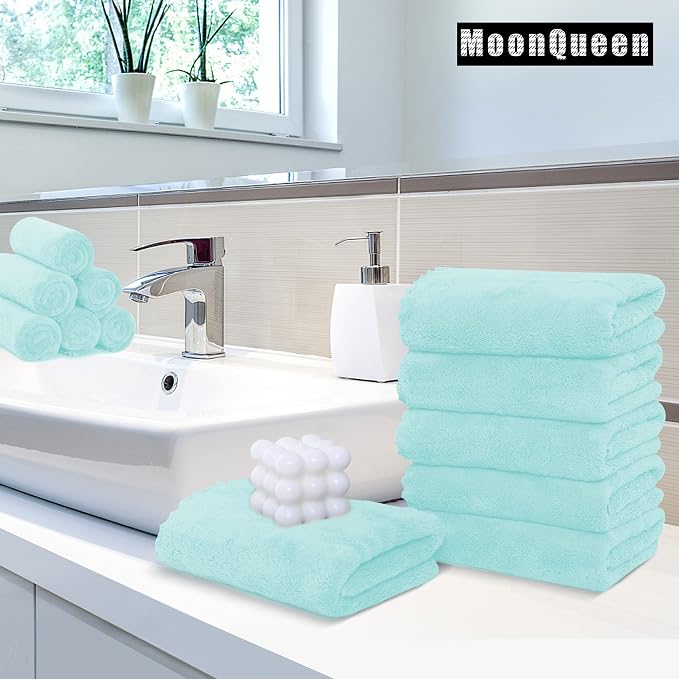 MOONQUEEN 6 Pack Premium Hand Towels - Quick Drying - Microfiber Coral Velvet Highly Absorbent Towels - Multipurpose Use as Hotel, Bathroom, Shower, Spa, Hand Towel 16 x 28 inches(Frozen Blue)