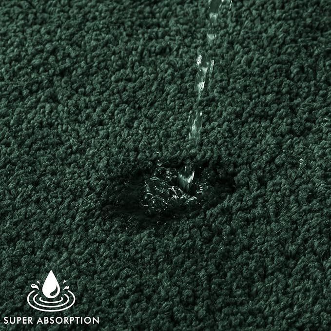 MIULEE Dark Green Bathroom Rugs Set 2 Piece Soft Bath Mats 16x24+20x30 Inch | Soft Absorbent Microfiber Bath Rugs, Non Slip, Quick Dry, Fluffy Bath Rugs for Bathroom Floor Tub Showers, Machine Washable