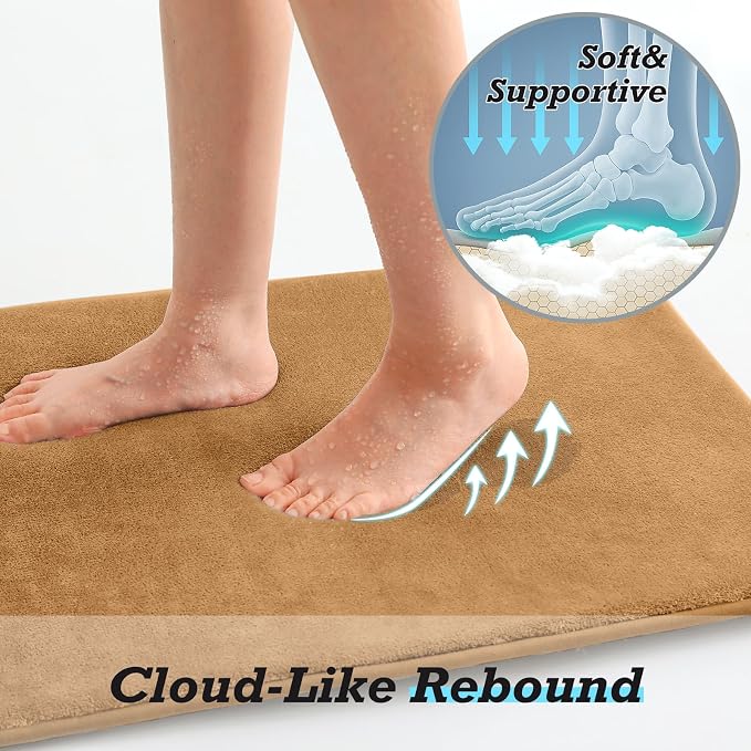 HUXMEYSON Bathroom Rugs Sets 3 Piece, Non-Slip & Quick Dry Bath Mat Set, Ultra Soft Velvet Bath Rugs for Bathroom, Toilet and Shower Floor, Khaki