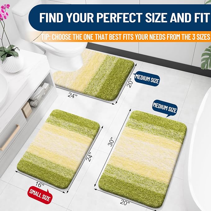 OLANLY Micorfiber Bathroom Rug Set 2 Piece, 30"x20"+24"x16" | Olive Green, Soft Absorbent Bath Rug Set, Non-Slip, Machine Wash Dry, Plush Shaggy Bath Mats for Bathroom