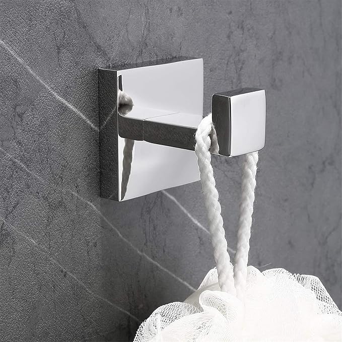 Nolimas Towel Hook Stainless Steel Bathroom Rustproof Clothes Towel Coat Hook Wall Mounted Square Toilet Kitchen, Heavy Duty Door Hanger, 2 Pack, Chrome Polished