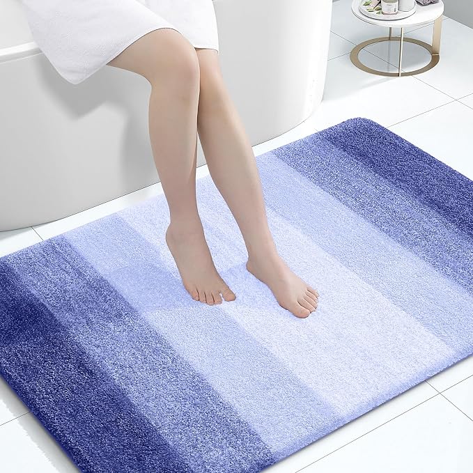 OLANLY Bathroom Runner Rug 44x32, Extra Soft Absorbent Microfiber Bath Rugs | Blue-Violet, Non-Slip Quick-Drying Rubber Backing, Washable Long Bath Mat for Floor, Tub and Shower, Home Decor