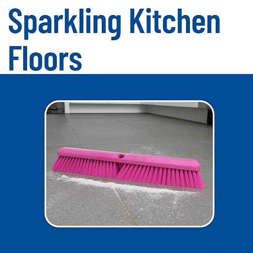 SPARTA Omni Sweep – 18" Heavy Duty Broom Head for Outdoor and Indoor Use, Nonabsorbent Block, Multi-Surface Deck Brush for Garage, Patio, Kitchen, and Concrete, Pink, Pack of 12