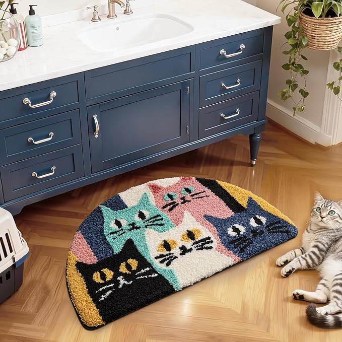 LUMI Cute Cat Bathroom Rug, Soft Absorbent Microfiber Bath Mat, Non-Slip for Kids Bathroom, Shower, Entryway, Bedroom, Machine Washable, Kawaii Cat Floor Mat, 20"x32"