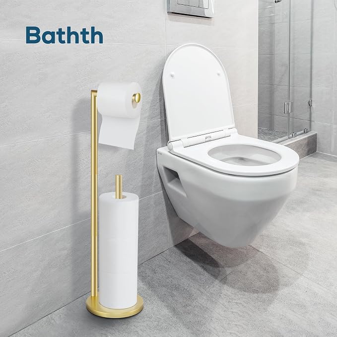 Toilet Paper Holder Stand, Gold Toilet Paper Holder Free Standing | Toilet Paper Holder for 4 Rolls, Bathroom Organizers and Storage with Anti-Slip Base and Rustproof