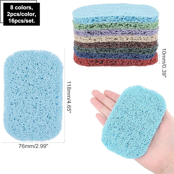 AHANDMAKER Soap Lift Pad, 16 Pcs 8 Colors Soap Saver Soap Dish Holder Accessory Drains Water, Circulates Air, Extends Soap Life for Bathroom, Kitchen, Office, Gym