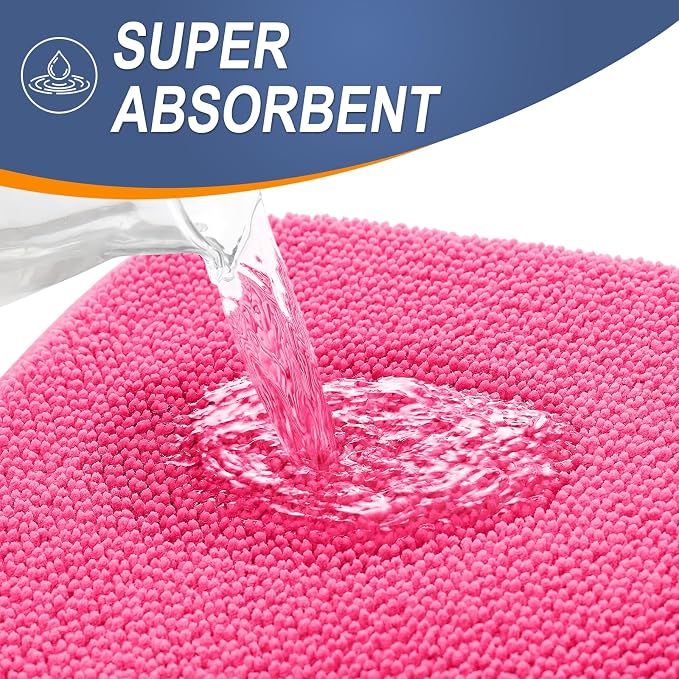 OLANLY Memory Foam Small Bathroom Rugs 24x16, Absorbent Bath Mat, Hot Pink | Soft Quick Dry Bath Rugs, Non-Slip Carpet, Machine Washable Mat for Bathroom Floor, Tub and Shower, Home Decor Accessories