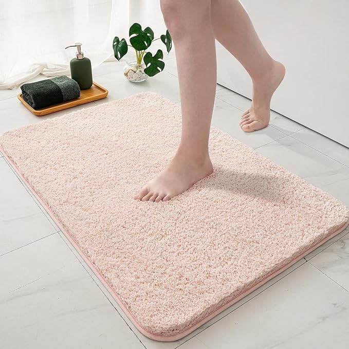 MIULEE Blush Bathroom Rugs Set 2 Piece Soft Bath Mats 20x20+16x24 Inch | Absorbent Microfiber Bath Mat and U-Shaped Toilet Rug, Non Slip, Quick Dry, for Bathroom Floor Tub Showers, Machine Washable