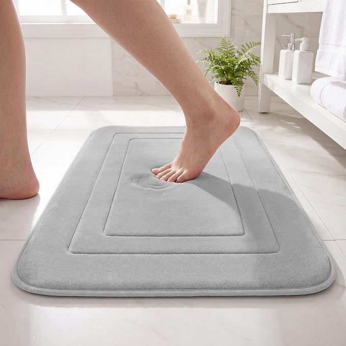 Cupic Cupid Memory Foam Bath Mat 24"×36", Non Slip Bathroom Rugs, Gray | Soft Touch, Cushioned Comfort, Non Slip Bathroom Mat, Super Absorbent & Quick Dry, Machine Washable for Shower, Tub & Vanity