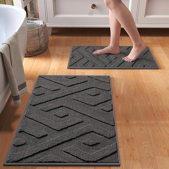 Bathroom Rugs Sets, Thin Non Slip Bath Mat Browm 16"x24"-2 Piece | Quick Dry Absorbent Washable Rubber Backing Bath Rug Shower Mat Bathroom Floor Mat For Sink Bathtub Beside Shower Entrance