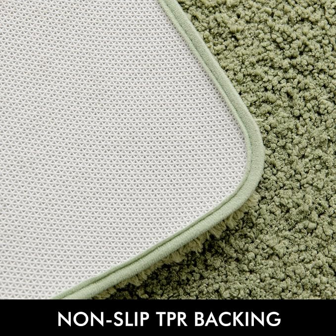 MIULEE Sage Bathroom Rugs Set 2 Piece Soft Bath Mats 16x24+20x30 Inch | Soft Absorbent Microfiber Bath Rugs, Non Slip, Quick Dry, Fluffy Bath Rugs for Bathroom Floor Tub Showers, Machine Washable