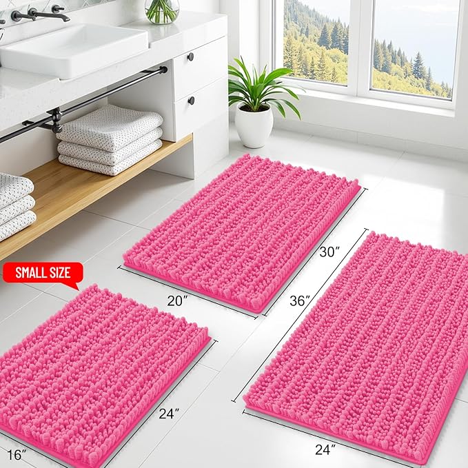 Smiry Bathroom Rugs 30X20, Extra Soft Rubber Backing Chenille Bath Mats | Hot Pink Machine Washable Non Slip Quick Dry Bath Mats for Bathroom Floor, Tub, Shower, Home Decor Accessories