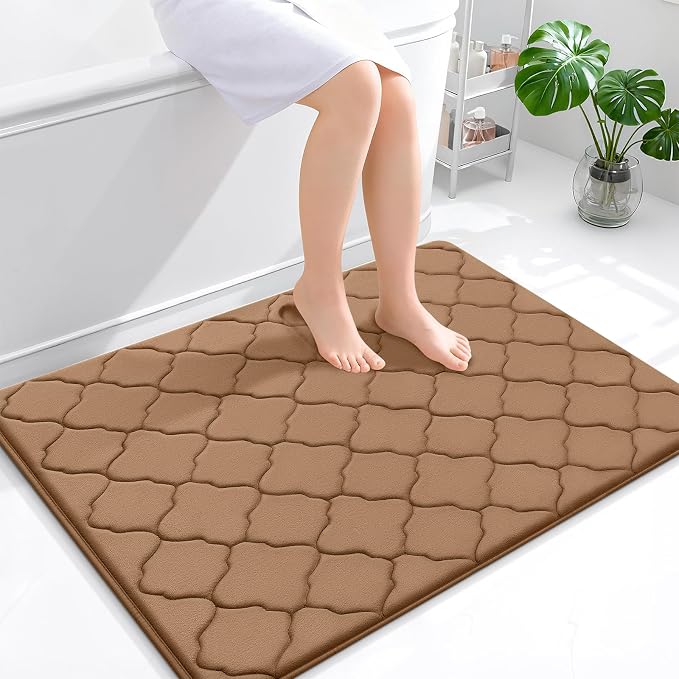OLANLY Memory Foam Bath Mat Rug 40x32, Ultra Soft Bathroom Rugs, Dark Beige | Thick Absorbent Carpet, Non-Slip Backing, Machine Washable, for Bathroom Floor, Tub, Shower and Home Decor Accessories