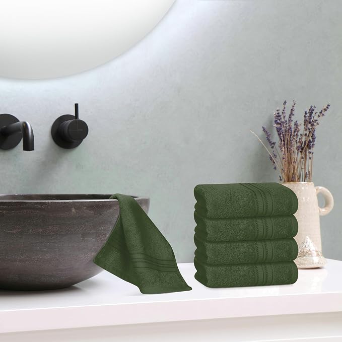 BOUTIQUO Ultra Soft Cotton Washcloths, Contains 12 Piece Face Cloths 12x12 inch, Ideal for Everyday use Face Towels, Compact & Lightweight Multi Purpose Washcloths - Olive Green