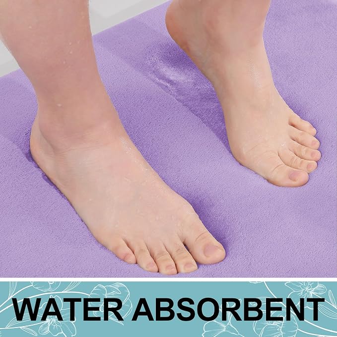 Smiry Memory Foam Bath Mat 24x16, Extra Soft and Absorbent Bathroom Rugs | Purple, Quick Dry Machine Washable Non-Slip Bath Mat for Bathroom Floor, Shower and Tub
