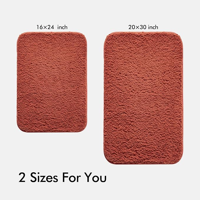 MIULEE Fall Rust Bathroom Rugs Set 2 Piece Soft Bath Mats 16x24+20x30 Inch | Soft Absorbent Microfiber Bath Rugs, Non Slip, Quick Dry, Fluffy Bath Rugs for Bathroom Floor Tub Showers, Machine Washable