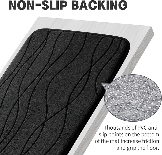 Bathroom Rugs Set 3 Piece, Memory Foam Bath Mat Black | Ultra Soft, Absorbent, Non-Slip, Machine Washable, for Bathroom, Sink and Toilet