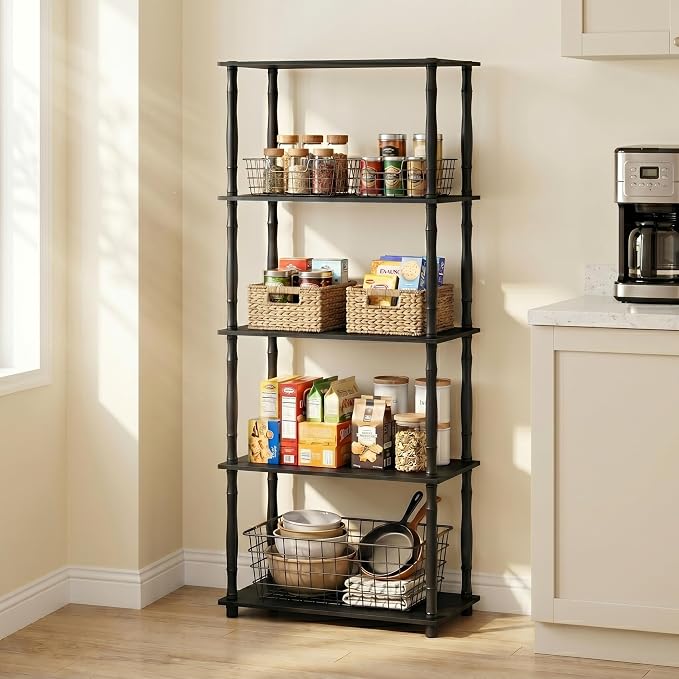 Furinno Turn-N-Tube 5-Tier Multipurpose Shelf / Display Rack / Storage Shelf / Bookshelf, Classic Tubes, Americano/Black