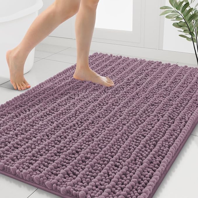 Smiry Bathroom Rugs 40X32, Extra Soft Rubber Backing Chenille Bath Mats | Deep Plum Machine Washable Non Slip Quick Dry Bath Mats for Bathroom Floor, Tub, Shower, Home Decor Accessories