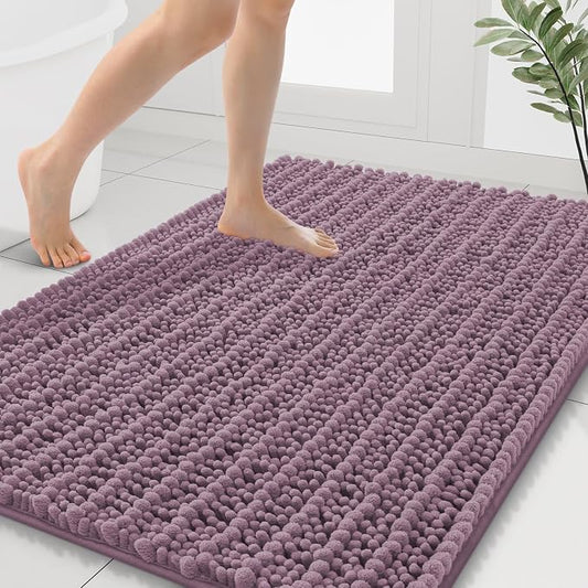 Smiry Bathroom Rugs 40X32, Extra Soft Rubber Backing Chenille Bath Mats | Deep Plum Machine Washable Non Slip Quick Dry Bath Mats for Bathroom Floor, Tub, Shower, Home Decor Accessories