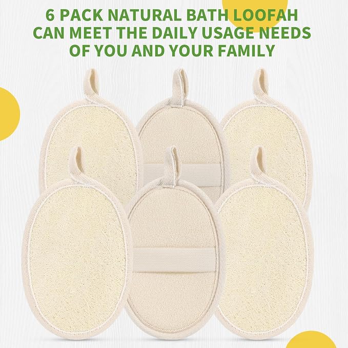 6 Pack Large Size Natural Loofah Body Scrubber for Exfoliating | Sufficient and Durable, Rough Surface for Removing Dead Skin, 6.2*6.3 Inch, Loofah Body Sponge for Women and Men