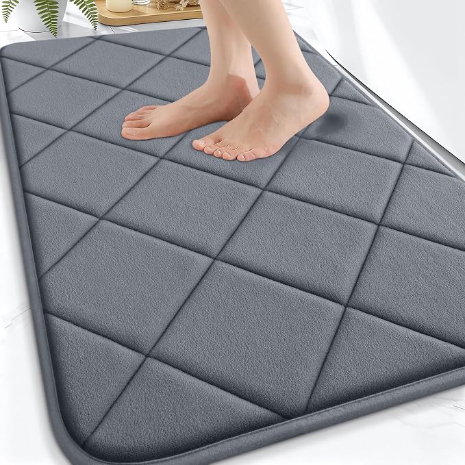 OLANLY Memory Foam Bath Mat 30x20, Ultra Soft and Absorbent Bathroom Rugs | Dark Grey, Quick Dry, Machine Washable Shower Bath Rugs, Comfortable Bath Carpet for Bathroom Floor, Tub and Shower