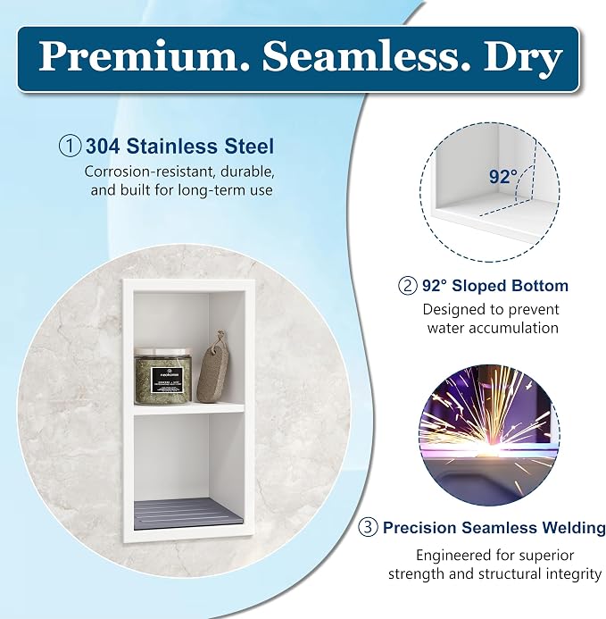 Neodrain Shower Foot Rest for Shaving Legs, 304 Stainless Steel Shower Niche, Recessed Shower Step for Shaving Legs,Niche for Shower Wall, Bathroom Foot Rest (White, 12.3"x 6")