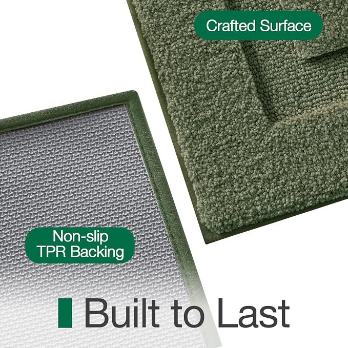 LUMI Ultra Soft Bathroom Runner Rugs, Non Slip Bath Mat 24x60, Green | Machine Washable with Rubber Backing, Quick Dry, Premium Microfiber Carpet for Shower Floor
