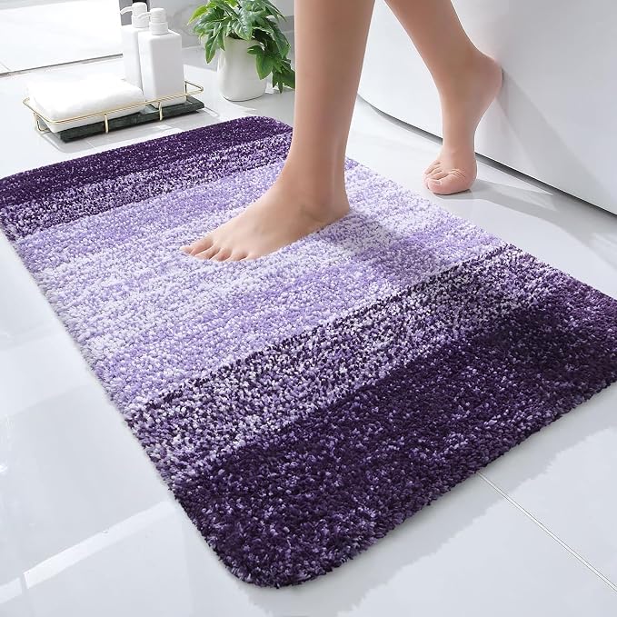 OLANLY Small Bathroom Rugs 24x16, Extra Soft Absorbent Microfiber Bath Rugs | Violet, Non-Slip Quick-Drying Rubber Backing, Washable Plush Bath Mat for Floor, Tub and Shower, Home Decor Accessories