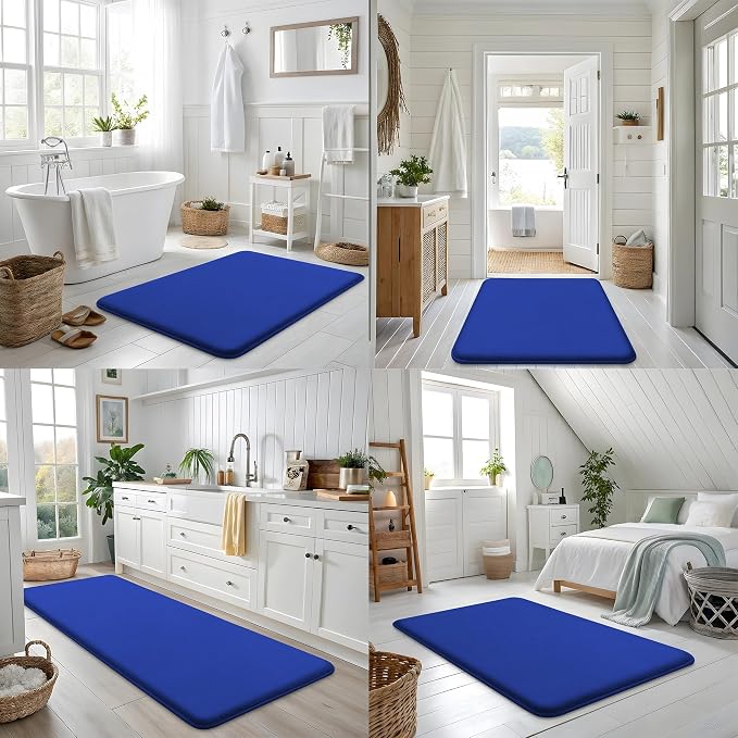 Smiry Memory Foam Bath Mat 47x17, Extra Soft and Absorbent Bathroom Rugs | Royal Blue, Quick Dry Machine Washable Non-Slip Bath Mat for Bathroom Floor, Shower and Tub