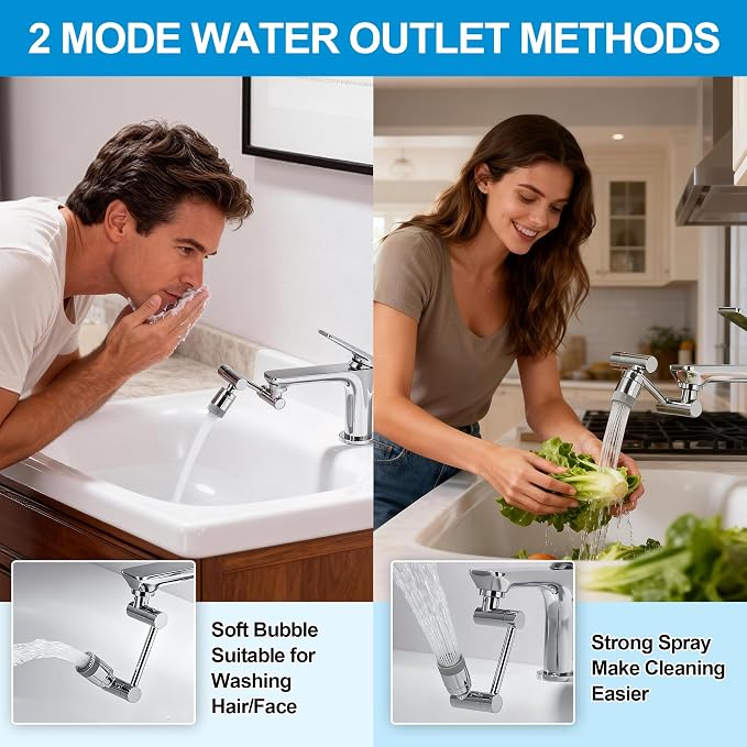 TIDYENDURE 1080° Rotating Faucet Extender, Swivel Faucets Aerator Extension, Faucets Adapter for Kitchen & Bathroom Sinks Features 2 Water Flow Modes Faucet with Built-in Filter Function