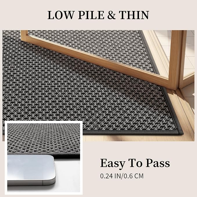 YIHOUSE Thin Bath Mat Dark Grey Bathroom Rugs Sets 3 Pieces, Non Slip Absorbent Bath Mats Quick Dry, Woven Braided Rugs Washable, Tapetes para Baño for Bathroom,Bathtub(17"x24"+17"x32"+17"x32")
