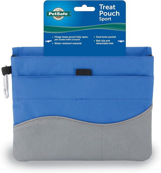 PetSafe Dog Treat Pouch Sport, Cadet Blue, Standard, 7.5 in L x 6.5 in H | Water & Stain-Resistant Training Pouch with Divided Treat Pocket, Belt Clip & Carabiner for Keys or Bags, Machine Washable
